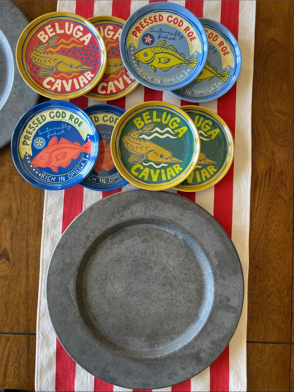 8 melamine plates, C&C “BELUGA CAVIAR” Collection